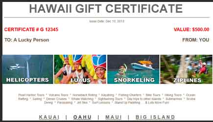 AdventureInHawaii com Gift Certificates AdventureInHawaii com
